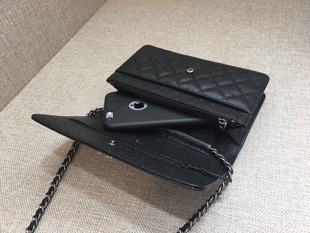 Caviar Leather Wallet On Chain Shoulder Bag A33814 Black/Silver